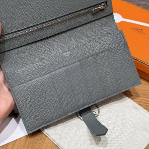 Hermes Bearn Wallet With Gusset Handmade In Epsom Calfskin Leather Silver Hardware 0L Girs Meyer - Image 10