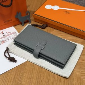 Hermes Bearn Wallet With Gusset Handmade In Epsom Calfskin Leather Silver Hardware 0L Girs Meyer - Image 9