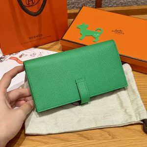 Alternative view of Hermes Bearn Wallet With Gusset Handmade In Epsom Calfskin Leather Silver Hardware 1K Bambou