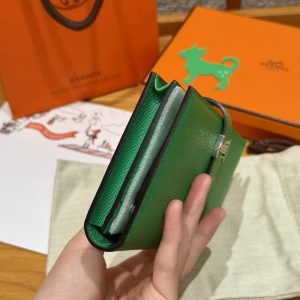 Hermes Bearn Wallet With Gusset Handmade In Epsom Calfskin Leather Silver Hardware 1K Bambou - Image 14