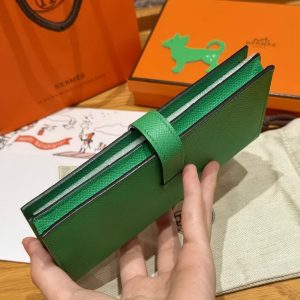 Hermes Bearn Wallet With Gusset Handmade In Epsom Calfskin Leather Silver Hardware 1K Bambou - Image 13