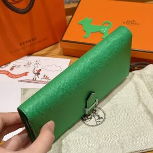 Hermes Bearn Wallet With Gusset Handmade In Epsom Calfskin Leather Silver Hardware 1K Bambou - Image 12