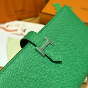 Hermes Bearn Wallet With Gusset Handmade In Epsom Calfskin Leather Silver Hardware 1K Bambou - Image 7