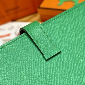 Hermes Bearn Wallet With Gusset Handmade In Epsom Calfskin Leather Silver Hardware 1K Bambou - Image 6