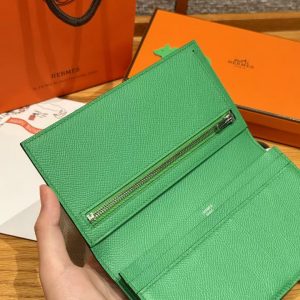 Hermes Bearn Wallet With Gusset Handmade In Epsom Calfskin Leather Silver Hardware 1K Bambou - Image 5