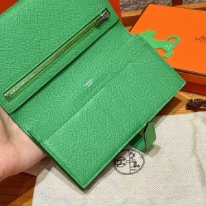 Hermes Bearn Wallet With Gusset Handmade In Epsom Calfskin Leather Silver Hardware 1K Bambou - Image 4
