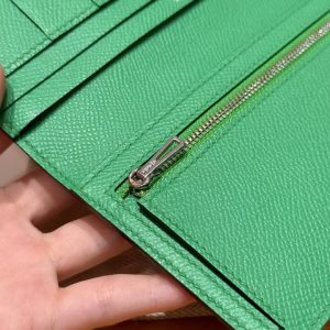 Hermes Bearn Wallet With Gusset Handmade In Epsom Calfskin Leather Silver Hardware 1K Bambou - Image 3