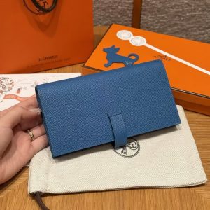 Alternative view of Hermes Bearn Wallet With Gusset Handmade In Epsom Calfskin Leather Silver Hardware 7Q Blue Mykonos