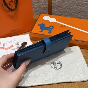 Hermes Bearn Wallet With Gusset Handmade In Epsom Calfskin Leather Silver Hardware 7Q Blue Mykonos - Image 16