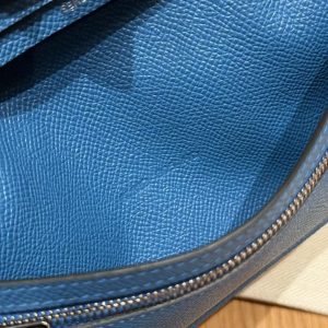 Hermes Bearn Wallet With Gusset Handmade In Epsom Calfskin Leather Silver Hardware 7Q Blue Mykonos - Image 12