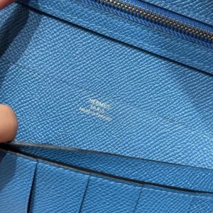 Hermes Bearn Wallet With Gusset Handmade In Epsom Calfskin Leather Silver Hardware 7Q Blue Mykonos - Image 11