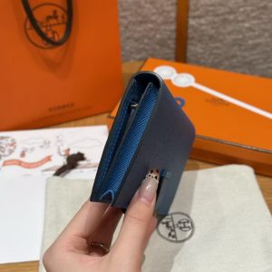 Hermes Bearn Wallet With Gusset Handmade In Epsom Calfskin Leather Silver Hardware 7Q Blue Mykonos - Image 8