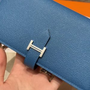 Hermes Bearn Wallet With Gusset Handmade In Epsom Calfskin Leather Silver Hardware 7Q Blue Mykonos - Image 6