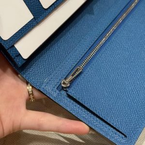 Hermes Bearn Wallet With Gusset Handmade In Epsom Calfskin Leather Silver Hardware 7Q Blue Mykonos - Image 4