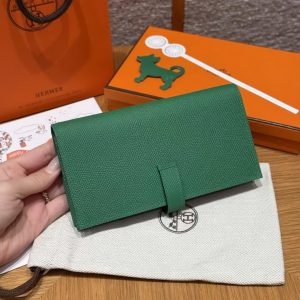 Alternative view of Hermes Bearn Wallet With Gusset Handmade In Epsom Calfskin Leather Silver Hardware U4 Vert Vertigo
