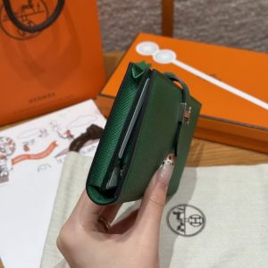 Hermes Bearn Wallet With Gusset Handmade In Epsom Calfskin Leather Silver Hardware U4 Vert Vertigo - Image 16