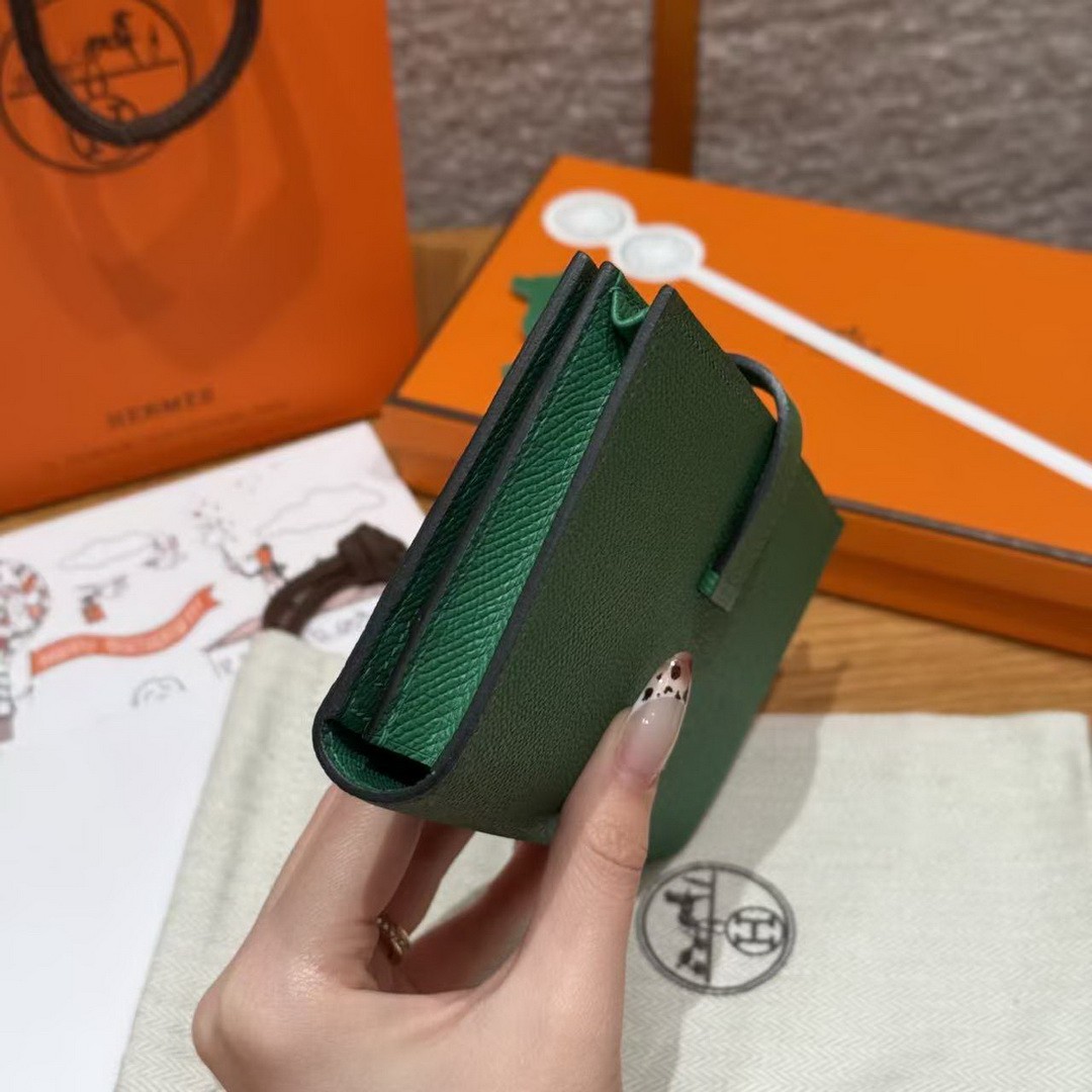 Hermes Bearn Wallet With Gusset Handmade In Epsom Calfskin Leather Silver Hardware U4 Vert Vertigo - Image 15