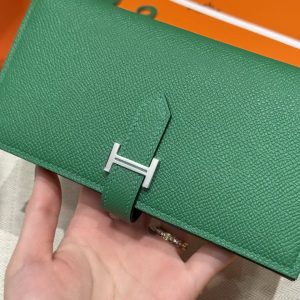 Hermes Bearn Wallet With Gusset Handmade In Epsom Calfskin Leather Silver Hardware U4 Vert Vertigo - Image 11