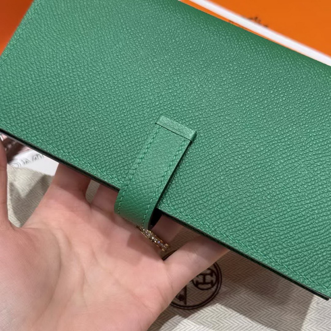 Hermes Bearn Wallet With Gusset Handmade In Epsom Calfskin Leather Silver Hardware U4 Vert Vertigo - Image 10