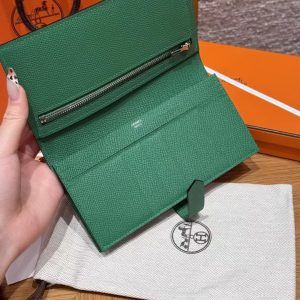 Hermes Bearn Wallet With Gusset Handmade In Epsom Calfskin Leather Silver Hardware U4 Vert Vertigo - Image 8