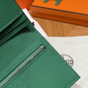 Hermes Bearn Wallet With Gusset Handmade In Epsom Calfskin Leather Silver Hardware U4 Vert Vertigo - Image 7