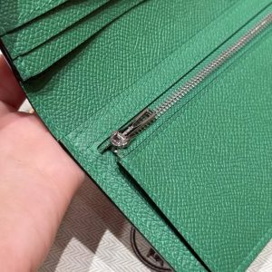 Hermes Bearn Wallet With Gusset Handmade In Epsom Calfskin Leather Silver Hardware U4 Vert Vertigo - Image 4