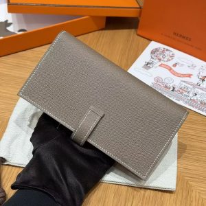 Hermes Bearn Wallet With Gusset Handmade In Epsom Calfskin Leather Silver Hardware ck18 Etoupe - Image 16