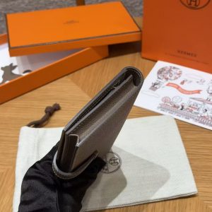 Hermes Bearn Wallet With Gusset Handmade In Epsom Calfskin Leather Silver Hardware ck18 Etoupe - Image 15