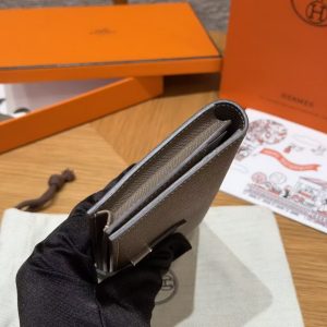 Hermes Bearn Wallet With Gusset Handmade In Epsom Calfskin Leather Silver Hardware ck18 Etoupe - Image 14