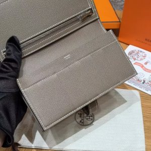 Hermes Bearn Wallet With Gusset Handmade In Epsom Calfskin Leather Silver Hardware ck18 Etoupe - Image 10