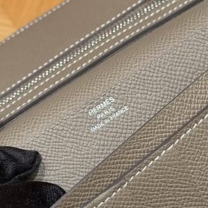 Hermes Bearn Wallet With Gusset Handmade In Epsom Calfskin Leather Silver Hardware ck18 Etoupe - Image 9
