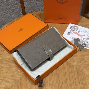 Hermes Bearn Wallet With Gusset Handmade In Epsom Calfskin Leather Silver Hardware ck18 Etoupe - Image 5