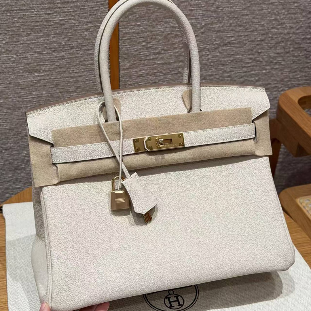 Hermes Birkin 30 Bag Handmade In Togo Calfskin Leather Gold Hardware 10 Craie