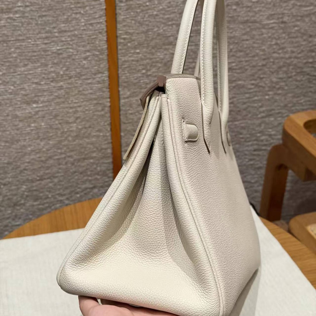 Hermes Birkin 30 Bag Handmade In Togo Calfskin Leather Gold Hardware 10 Craie - Image 16