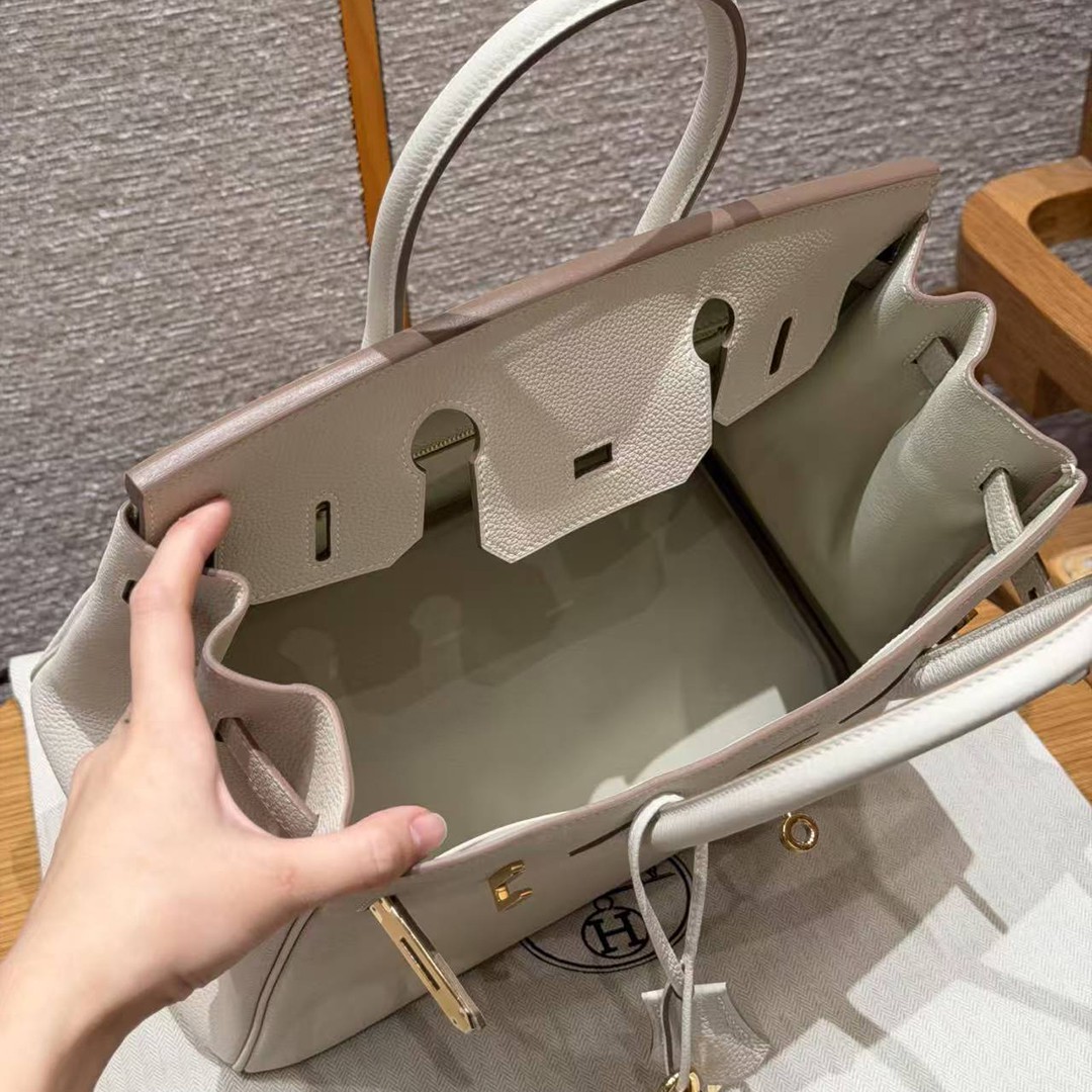Hermes Birkin 30 Bag Handmade In Togo Calfskin Leather Gold Hardware 10 Craie - Image 14