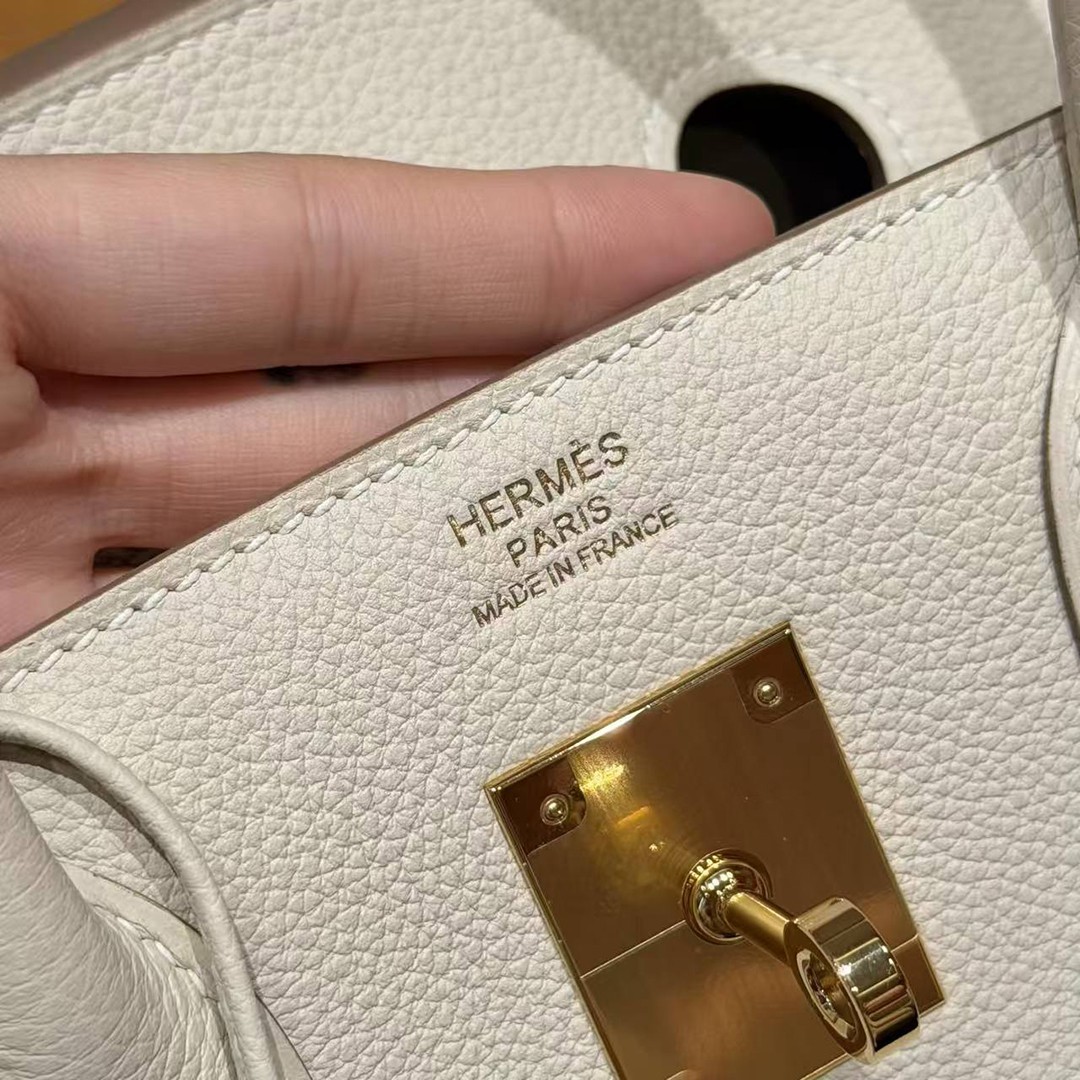 Hermes Birkin 30 Bag Handmade In Togo Calfskin Leather Gold Hardware 10 Craie - Image 13