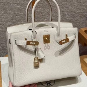Hermes Birkin 30 Bag Handmade In Togo Calfskin Leather Gold Hardware 10 Craie - Image 10