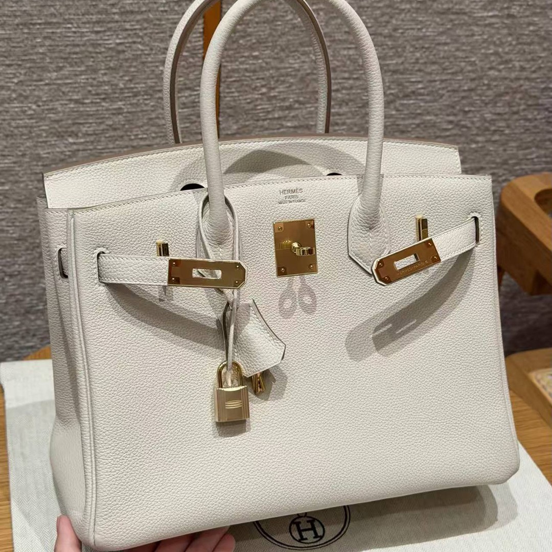 Hermes Birkin 30 Bag Handmade In Togo Calfskin Leather Gold Hardware 10 Craie - Image 10