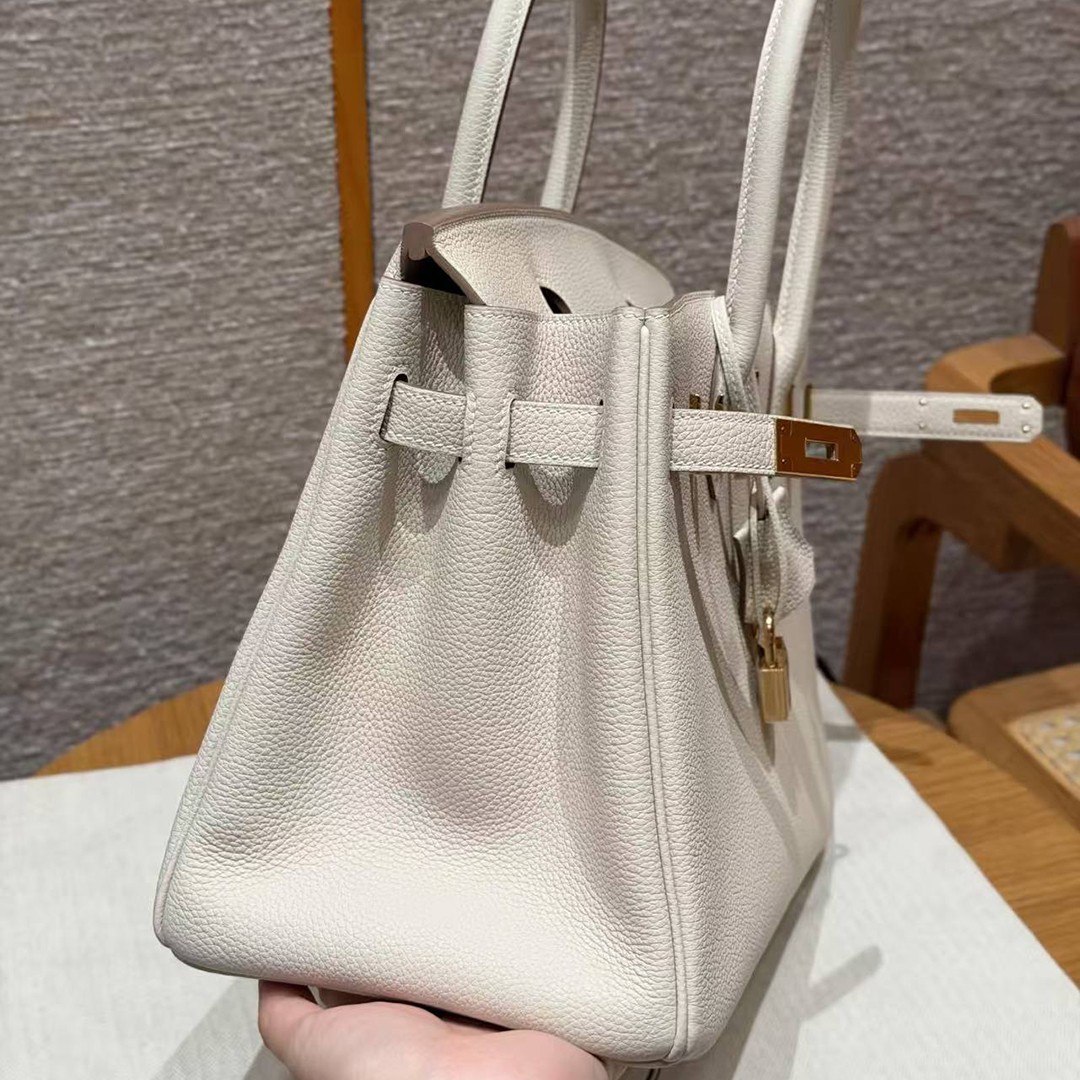 Hermes Birkin 30 Bag Handmade In Togo Calfskin Leather Gold Hardware 10 Craie - Image 9