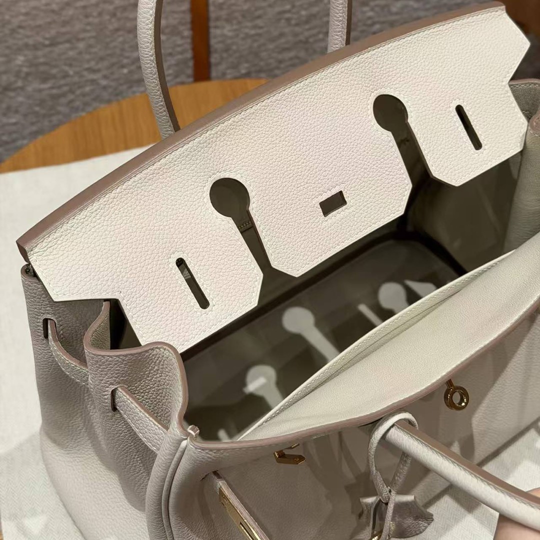 Hermes Birkin 30 Bag Handmade In Togo Calfskin Leather Gold Hardware 10 Craie - Image 8