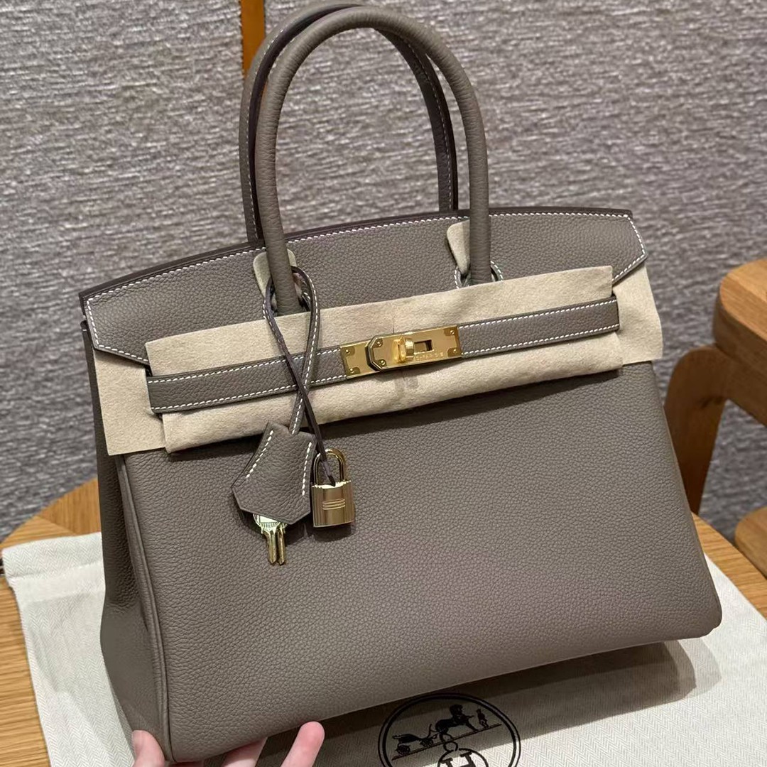 Hermes Birkin 30 Bag Handmade In Togo Calfskin Leather Gold Hardware 18 Etoupe - Image 2