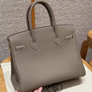 Hermes Birkin 30 Bag Handmade In Togo Calfskin Leather Gold Hardware 18 Etoupe - Image 23
