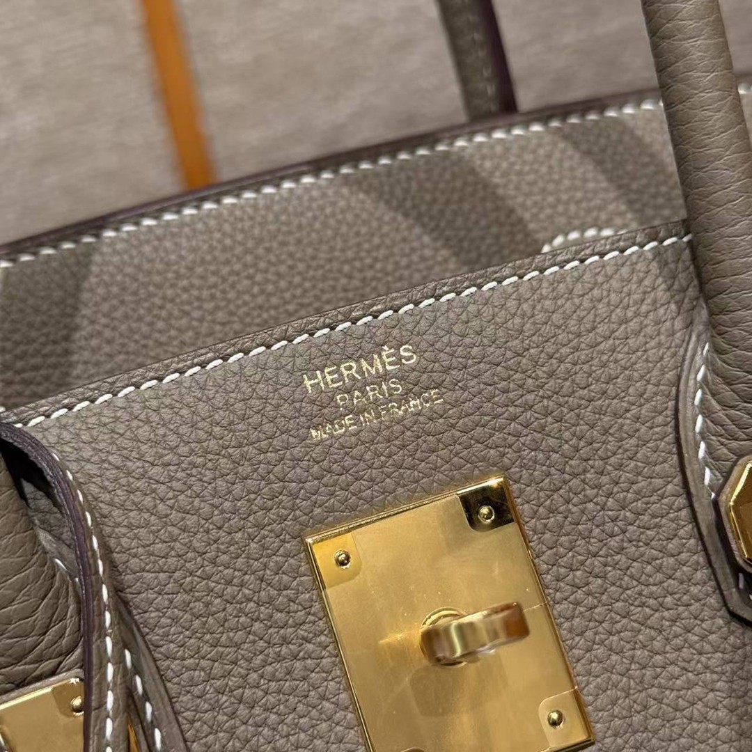 Hermes Birkin 30 Bag Handmade In Togo Calfskin Leather Gold Hardware 18 Etoupe - Image 19