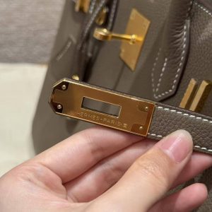 Hermes Birkin 30 Bag Handmade In Togo Calfskin Leather Gold Hardware 18 Etoupe - Image 17