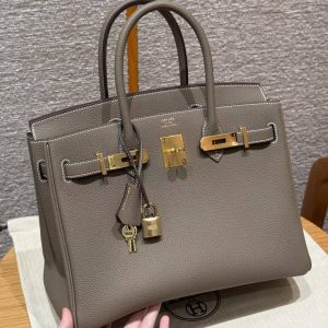 Hermes Birkin 30 Bag Handmade In Togo Calfskin Leather Gold Hardware 18 Etoupe