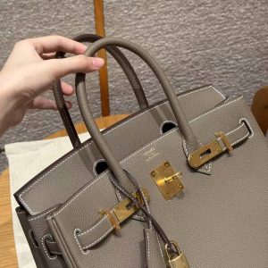 Hermes Birkin 30 Bag Handmade In Togo Calfskin Leather Gold Hardware 18 Etoupe - Image 15
