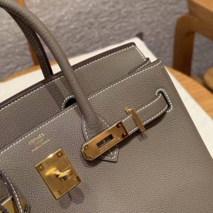 Hermes Birkin 30 Bag Handmade In Togo Calfskin Leather Gold Hardware 18 Etoupe - Image 14