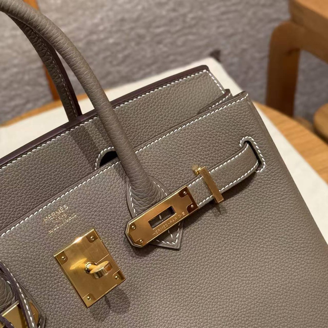 Hermes Birkin 30 Bag Handmade In Togo Calfskin Leather Gold Hardware 18 Etoupe - Image 14