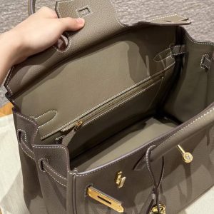 Hermes Birkin 30 Bag Handmade In Togo Calfskin Leather Gold Hardware 18 Etoupe - Image 12