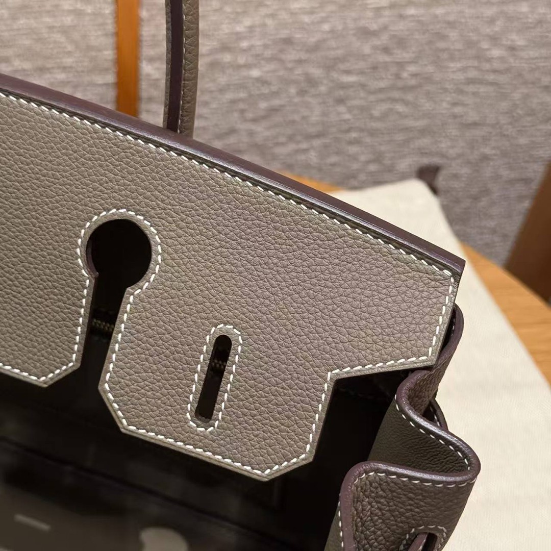 Hermes Birkin 30 Bag Handmade In Togo Calfskin Leather Gold Hardware 18 Etoupe - Image 10